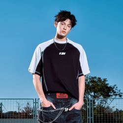 FORNINES 美式撞色拼接短袖T恤男女潮牌运动凉感速干休闲上衣夏季