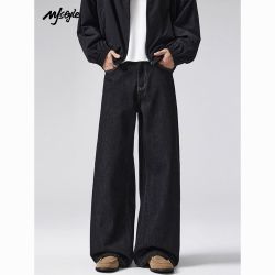 MJ STYLE 赤耳丹宁YKK定制黑色复古怀旧老钱风直筒裤男女新款宽松A型牛仔裤