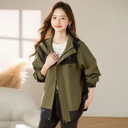DEBRAND 秋季户外山系登山服长袖连帽休闲撞色印花女式外套