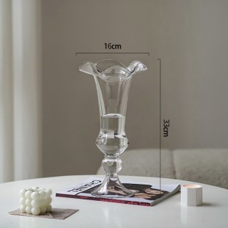 紫香凝 法式中古花边透明玻璃花瓶客厅插花水养鲜花高脚杯高级感装饰摆件