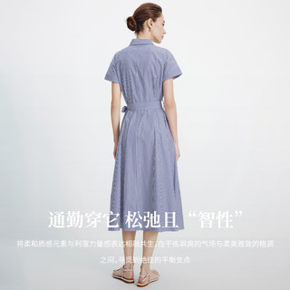 纳维凯尔 纯棉条纹翻领 暗珠宝蓝 S 连衣裙