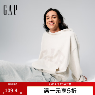 Gap 法式圈织印花logo连帽卫衣 浅灰色 2XL(185/104A) 男士卫衣