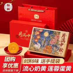 德辉 2#月满中秋节月饼礼盒装多口味广式莲蓉蛋黄奶黄流心团购送礼 月满中秋月饼礼盒500g*1盒