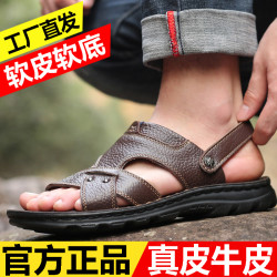 DRAGON-FLY 男鞋2025夏季新款头层牛皮男士凉鞋男休闲两用沙滩鞋爸爸鞋