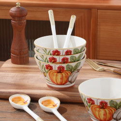 复古南瓜餐具斗笠碗勺子组合5英寸米饭碗陶瓷釉下彩