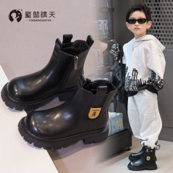 男童鞋马丁靴2026洋气儿童靴子冬季加绒黑色短靴宝宝皮靴真皮百搭