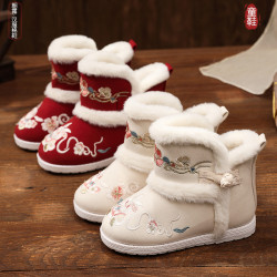 汉服鞋女童冬季加绒保暖棉鞋古风中式棉靴雪地靴子小女孩古风鞋