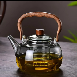 新款耐热玻璃透黑玻璃煮茶壶高硼硅耐热泡茶壶花茶提梁壶1升