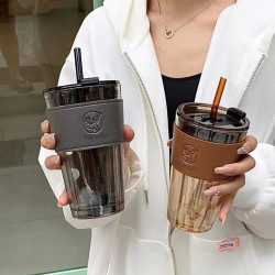 极光杯ins 高颜值带盖吸管杯家用喝水杯女学生便携奶茶双饮吸管杯