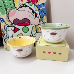 情侣高颜值餐具6英寸（奶油黄+抹茶绿）可爱泡面陶瓷面碗家用汤碗zb