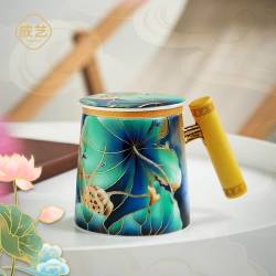成艺 荷悦陶瓷茶水分离杯家用带盖带高级感茶漏马克杯茶器