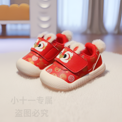 秋冬爆款宝宝软底学步鞋婴幼儿周岁新年虎头鞋加绒防滑棉鞋小童鞋