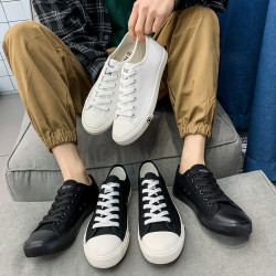 环球 新品环球透气帆布鞋学生休闲布鞋白色系带低帮黑色男棉鞋潮板鞋子