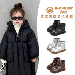 奇诺鼠 冬季上新幼儿儿童双蝴蝶结简约百搭靴子舒适加绒短靴1016M
