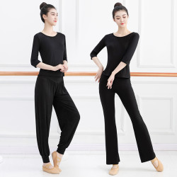舞蹈练功服套装女学生古典民族舞蹈考级形体服健美操训练圆领上衣
