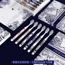 CXCKVAOIN山水画手柄洁净护龈牙刷家用便携牙刷6支礼盒装高档