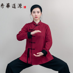 秀华道源女款『复合人丝羊绒』新冬款斜襟太极服武术练功表演服中式
