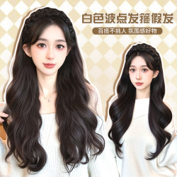 白色波点免发网发箍假发长卷发显脸小增发量半头套假发