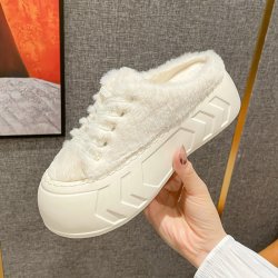 毛毛拖鞋女外穿网红半拖鞋白色2025洋气新款厚底松糕鞋增高鞋棉拖