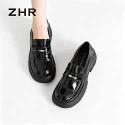 则则 乐福鞋女 厚底增高2026新款软底百搭小皮鞋女 AH796