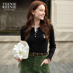 TEENIE WEENIE 亨利领修身肌理感针织衫 黑色