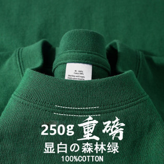 ENYIN 100纯棉250g重磅深灰色纯棉短袖t恤纯色大码半袖男女上衣 森林绿 M (115-130斤-宽松版型)