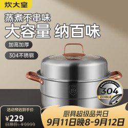 炊大皇蒸锅家用304不锈钢三层炖蒸煮一体蒸笼蒸鱼馒头电磁炉煤气灶通用  2层 30cm