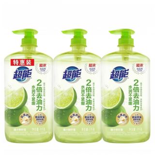 超能 离子去油洗洁精 柠檬护手1KG*3瓶