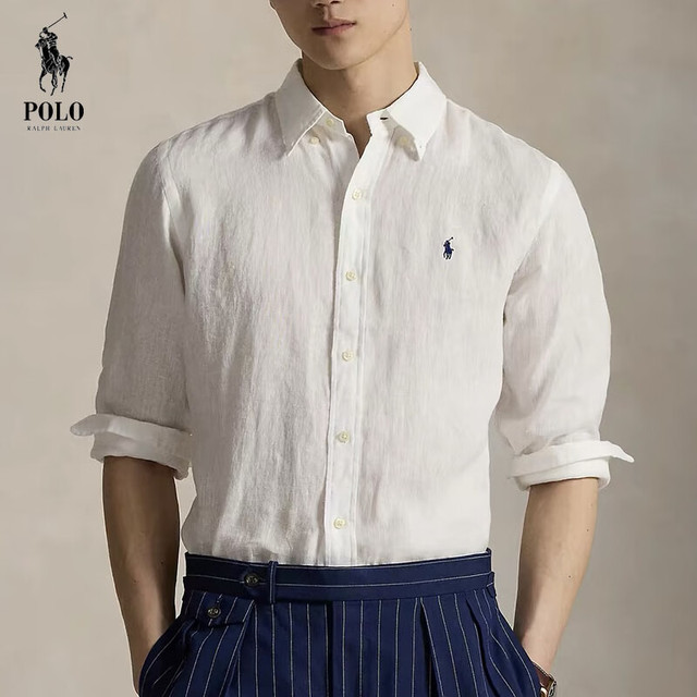 RALPH LAUREN Polo Ralph Lauren男装经典版亚麻衬衫710968915白色XS送礼