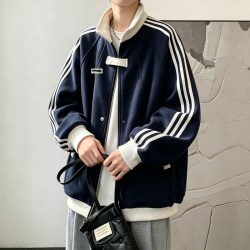 月伊纺新中式立领卫衣男装秋季宽松休闲运动国风外套青年百搭三道杠开衫