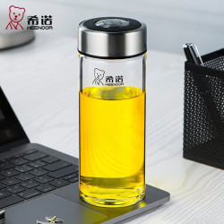 希诺 玻璃杯单层加厚大容量泡茶杯男士户外运动耐热水杯便携车载水杯子