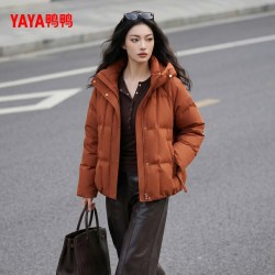 鸭鸭羽绒服 鸭鸭女短款2026上新时尚通勤潮流百搭立领连帽简约日常鸭绒外套F