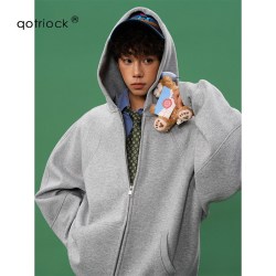 QOTRIOCK 美式重磅440G解构连帽卫衣男女秋季新款cleanfit夹克宽松运动外套