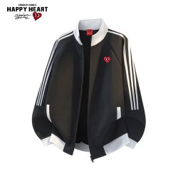 CHARLES JANG'S HAPPY HEART 2026新款撞色条纹立领开衫卫衣男女春秋宽松情侣款外套