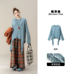 妮茨维 橘色日系复古风圆领卡通女孩针织毛衣背心女秋季新款宽松百搭马甲