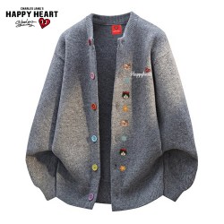CHARLES JANG'S HAPPY HEART 美式开衫毛衣男女春秋冬季新款慵懒风宽松百搭针织外套