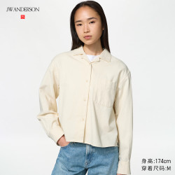 优衣库 法兰绒箱型衬衫/长袖女装男装合作款衬衣空调衫488559 30 浅米色 L