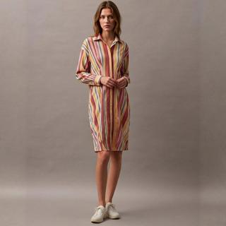 ZARA 女士纯棉竖纹深V领连衣裙