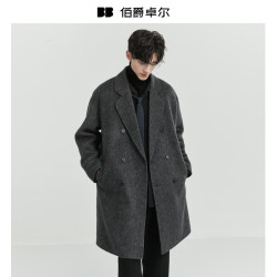 伯爵卓尔 骆驼绒羊毛混纺双面呢大衣男士中长款2025秋冬新款通勤男装外套 高级灰 XL (180)