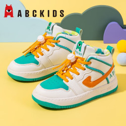 ABCKIDS ABC KIDS 男孩 新款运动鞋革面防水儿童aj板鞋 正白果橙