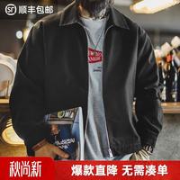 PLUS会员:马登 工装美式休闲IKE棉织教练夹克男外套春秋薄款黑色廓形男士上衣 黑色 XL