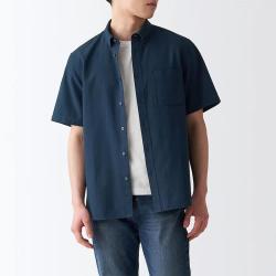 無印良品 MUJI 无印良品 男式 棉水洗 牛津 纽扣领 短袖衬衫 男士男装夏季