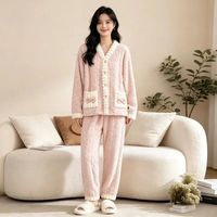 诗莉奥 加绒加厚珊瑚绒睡衣套装 粉色 均码