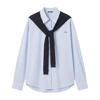 ELLE 条纹针织拼接长袖衬衫