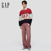 Gap 男女装 复古水洗撞色宽松长袖POLO衫