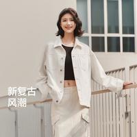 森马 小宽松翻领夹克 复古水洗轻工装秋季牛仔外套 男女同款