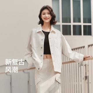 森马 小宽松翻领夹克 复古水洗轻工装秋季牛仔外套 男女同款