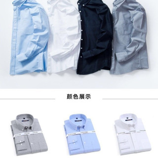 罗蒙 100%纯棉牛津纺衬衫男士长袖春秋休闲纯色衬衣中青年上衣宽松