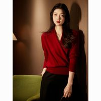 百亿补贴：KELE COCO 100%羊毛气质显瘦交叠式门襟领羊毛衫女士新款套头毛衣