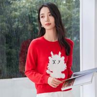 香影 本命年毛衣女套头减龄卡通圆领针织衫上衣